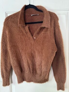Zara Brown Fuzzy Polo Turtleneck Sweater